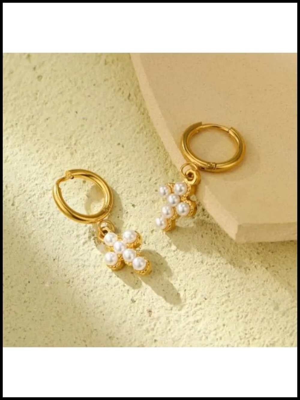 Dainty Gold Cross Drop Earrings for Women, Trendy Huggie Hoop Statement